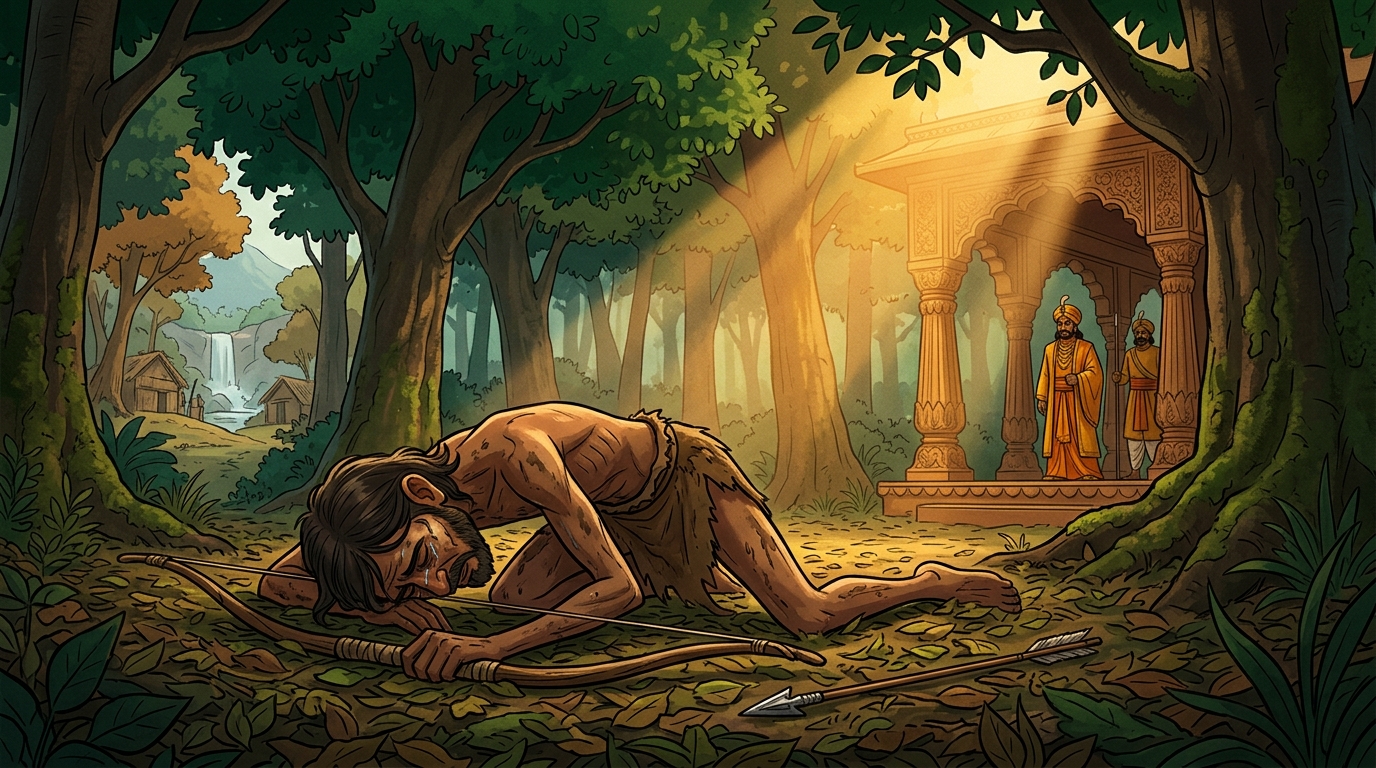 Lubdhaka realizes he almost killed the Emperor, falling prostrate in utter horror