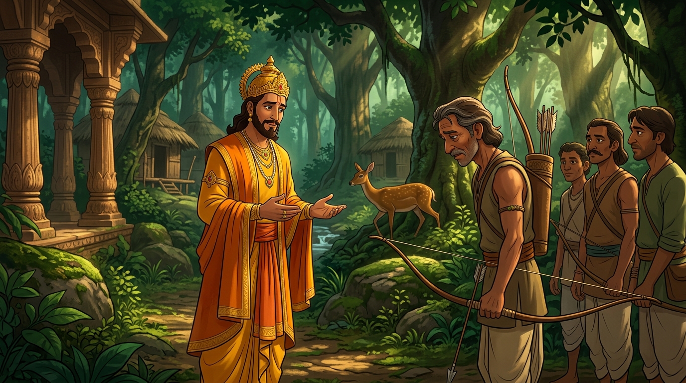 Vikramaditya asks gently: 'Why do you hunt pregnant mother animals with poisoned arrows?'