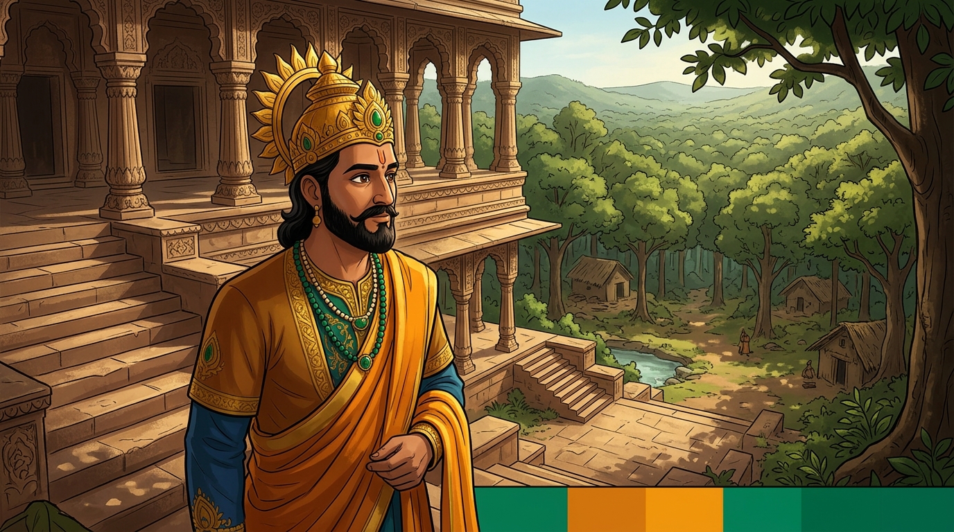 King Bhoja steps down from the twenty-third step, ordering wildlife sanctuaries established