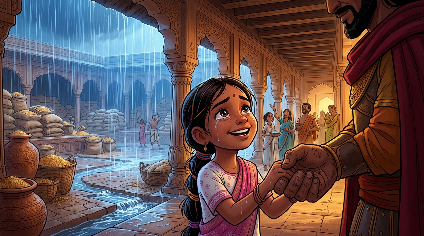 The little girl opens her tearful eyes, smiling in life-saving bliss