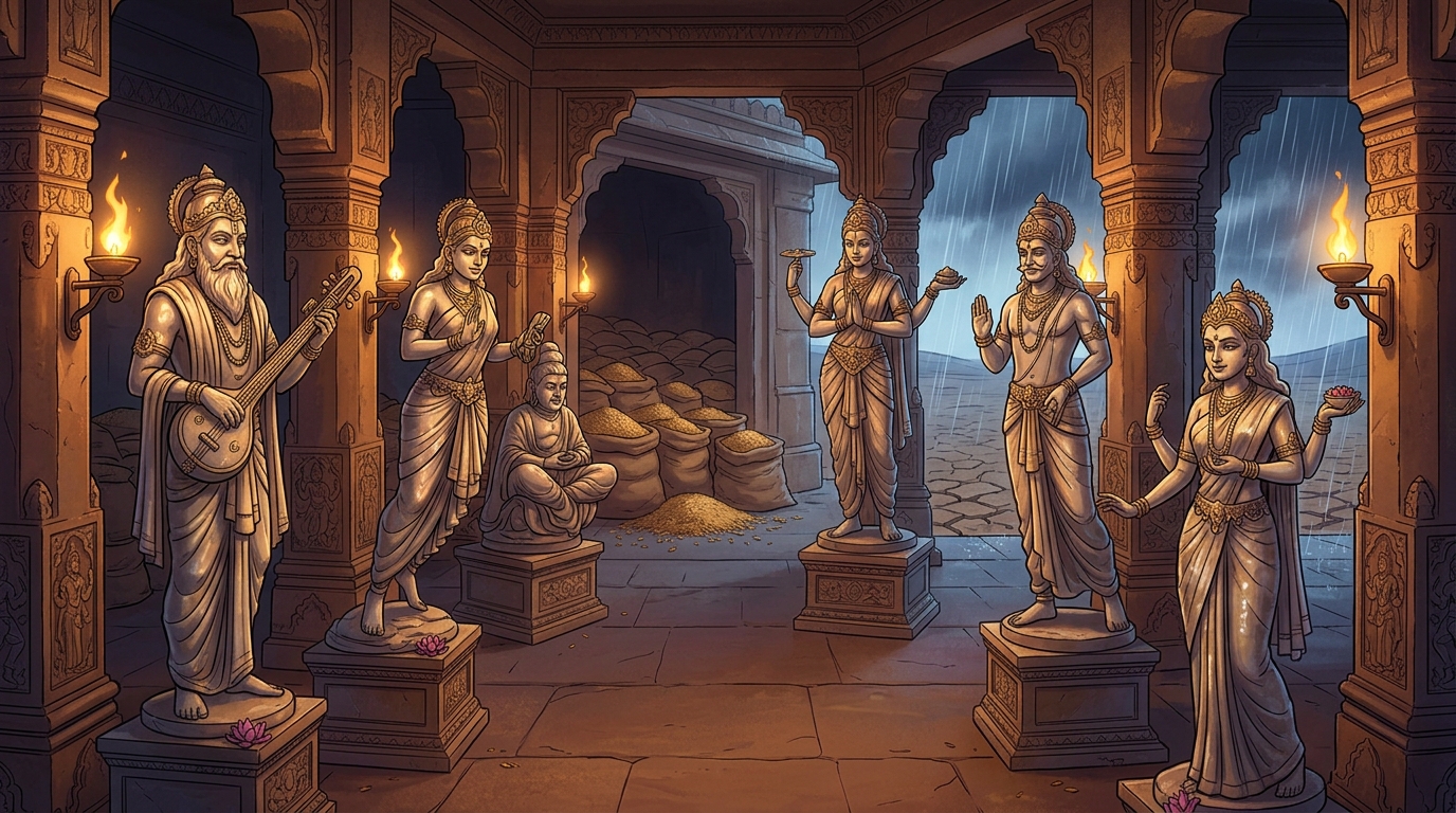 The remaining eight celestial statues gleam in the evening torchlight, awaiting Season 4