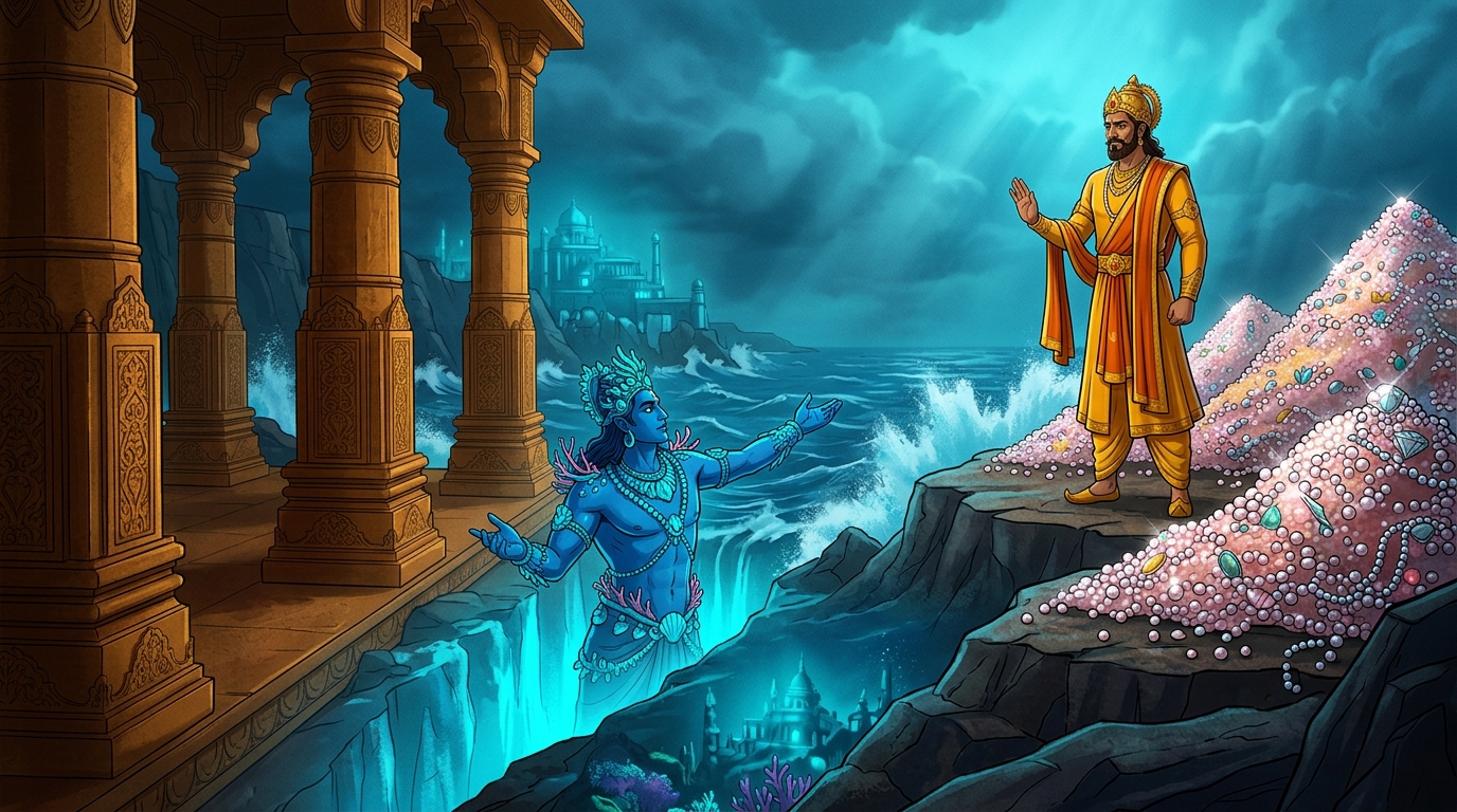 Second Trial: Varuna offers mountains of ocean pearls; Vikramaditya declines
