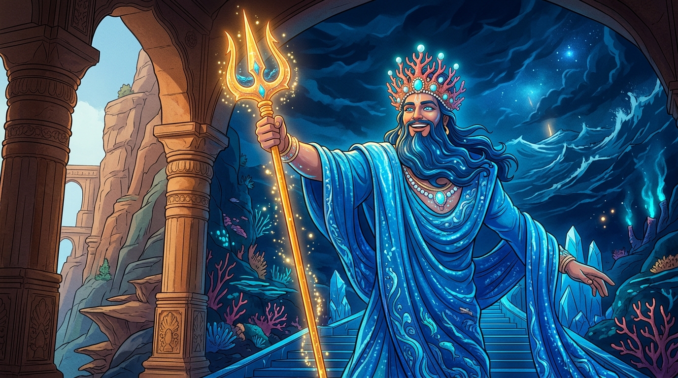 Overwhelmed by such selfless love, Lord Varuna smiles with cosmic joy