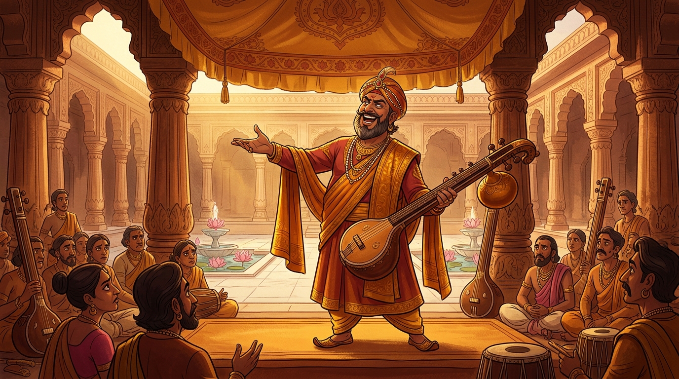 Svaranidhi boasts arrogantly: 'No musician in Aryavarta can match my speed!'
