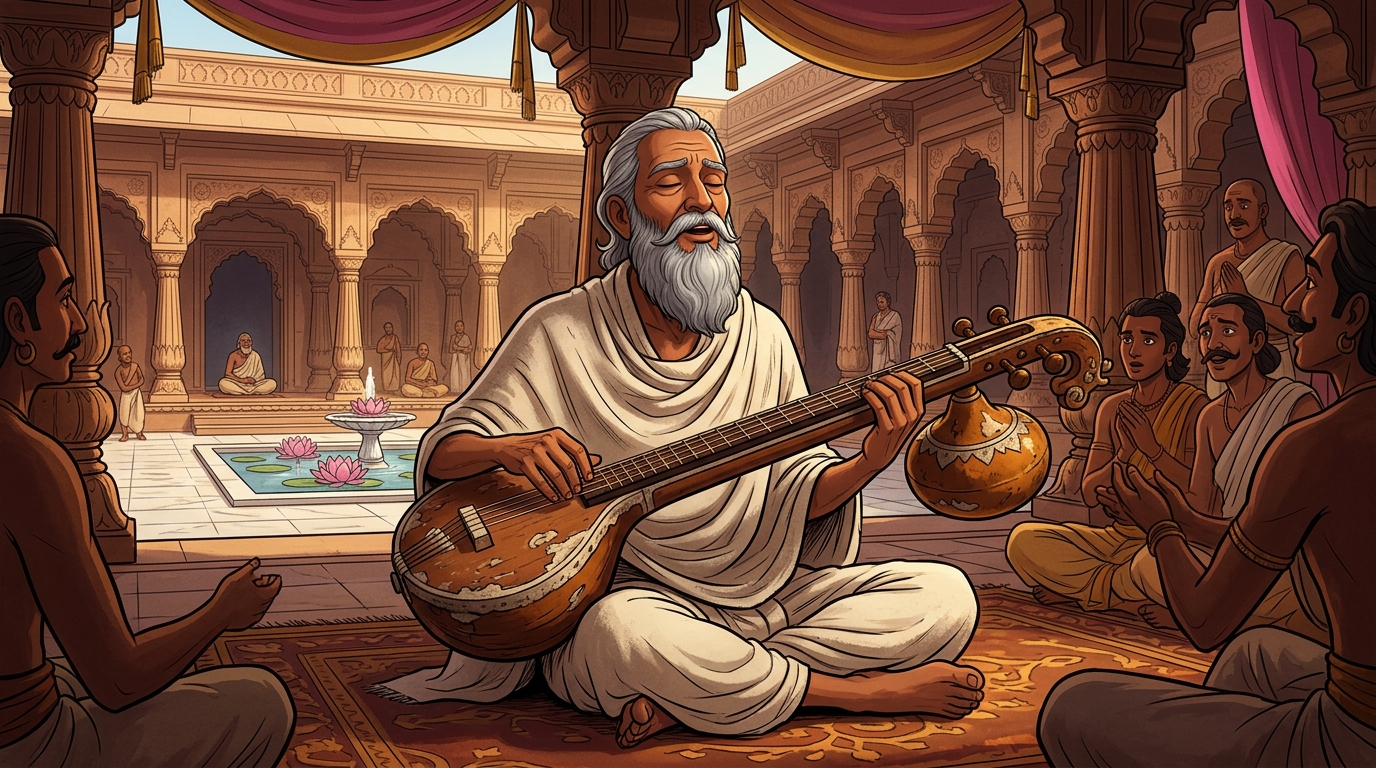Acharya Nada-Brahmam continues playing, singing the missing notes with microtones from his chest