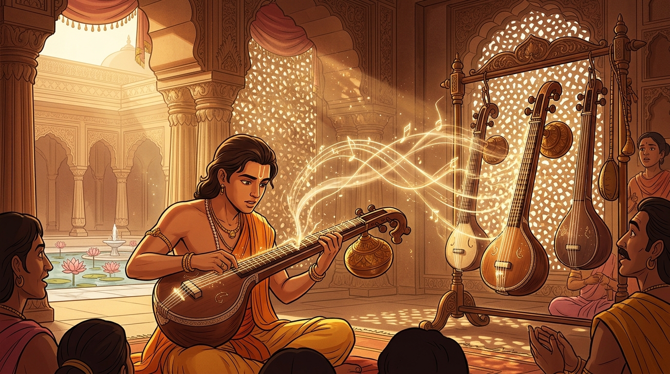 The broken string vibrates through sympathetic acoustic harmony, producing ethereal heavenly tones