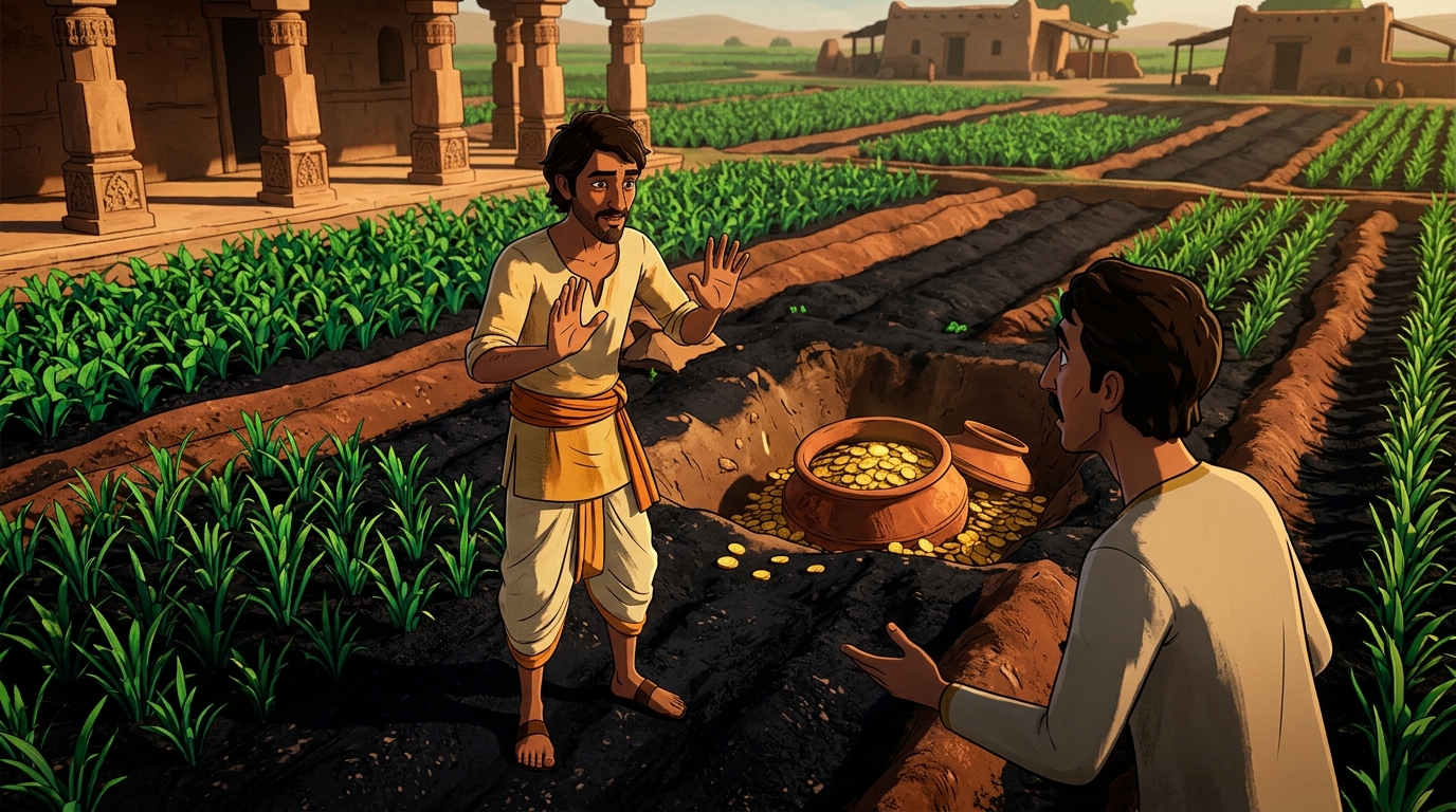 Haridatta waves his hands in refusal: 'I sold the entire field from grass to bedrock!'