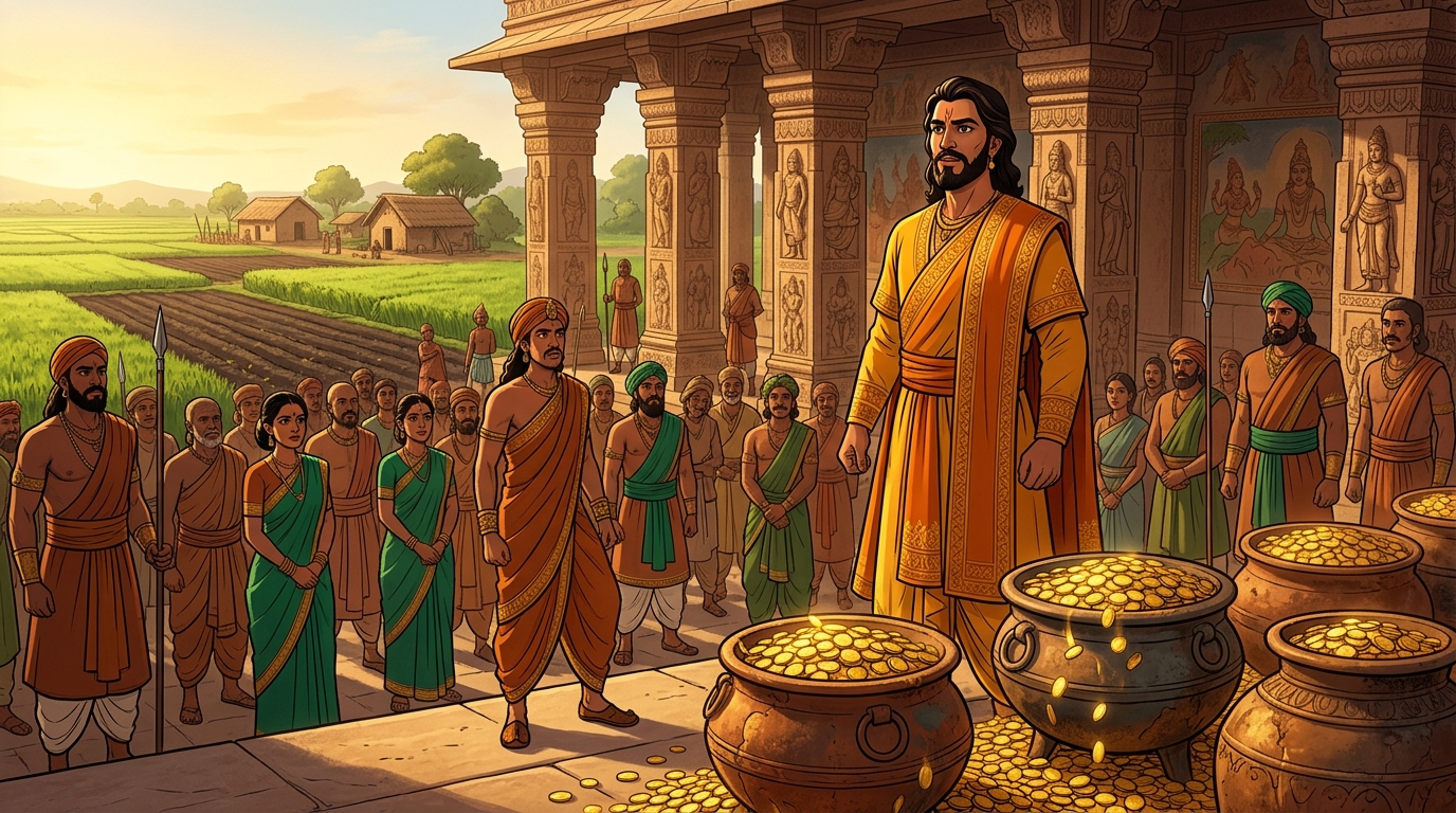 Vikramaditya proclaims: 'A king who steals gold born of his peasants' honesty commits a sin!'