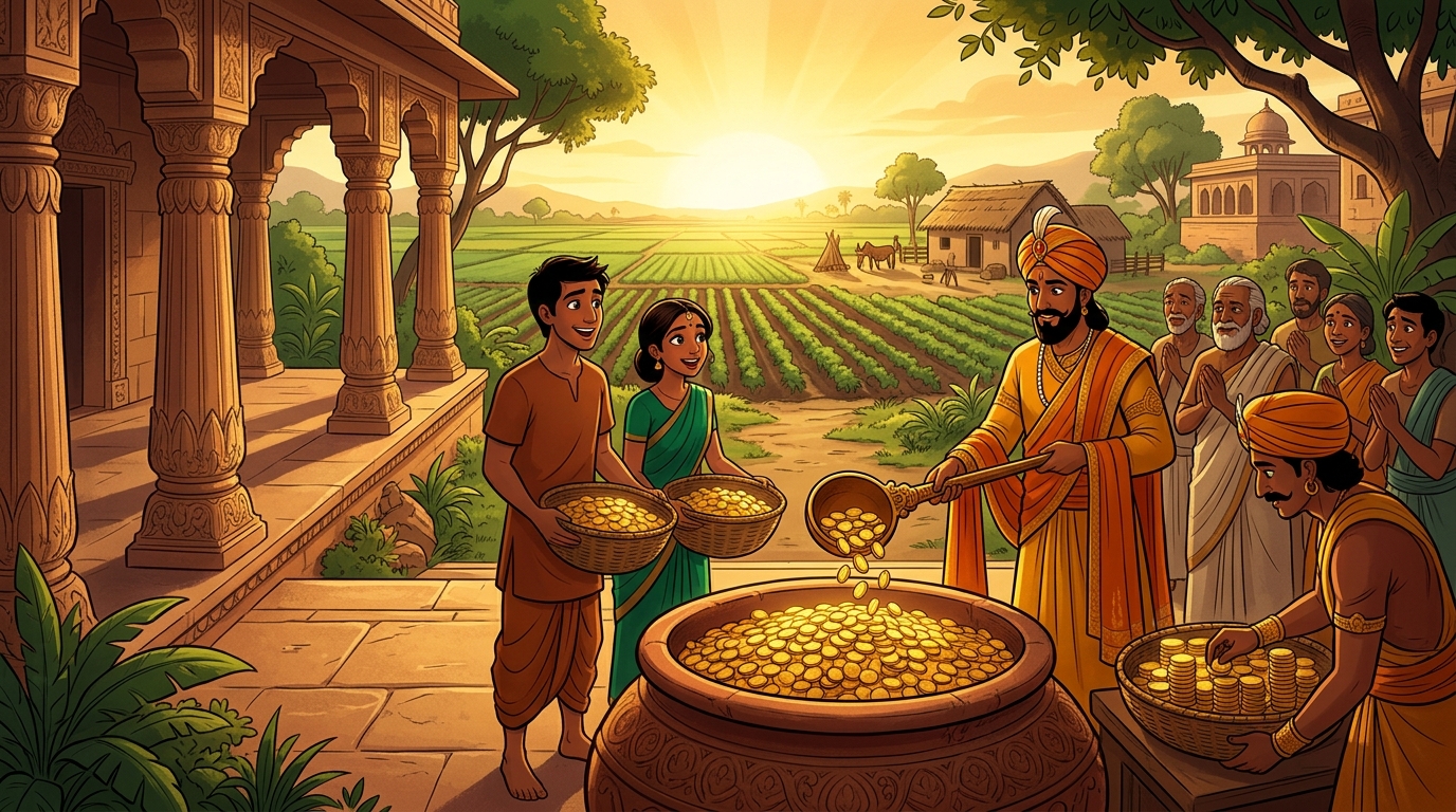 Half the gold is given to the newlyweds; the other half is dedicated to public welfare