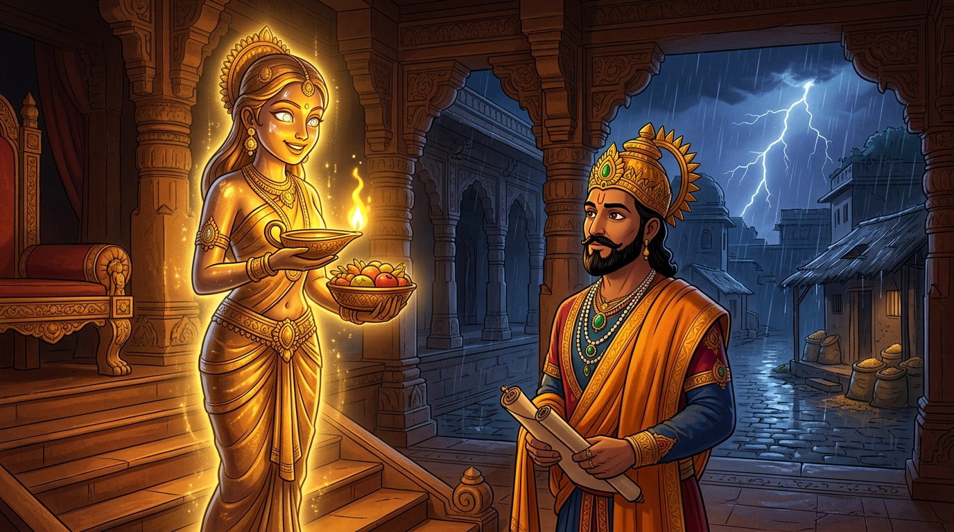 Back in Dharanagari palace, Vaidehi looks directly at King Bhoja with glowing diamond eyes