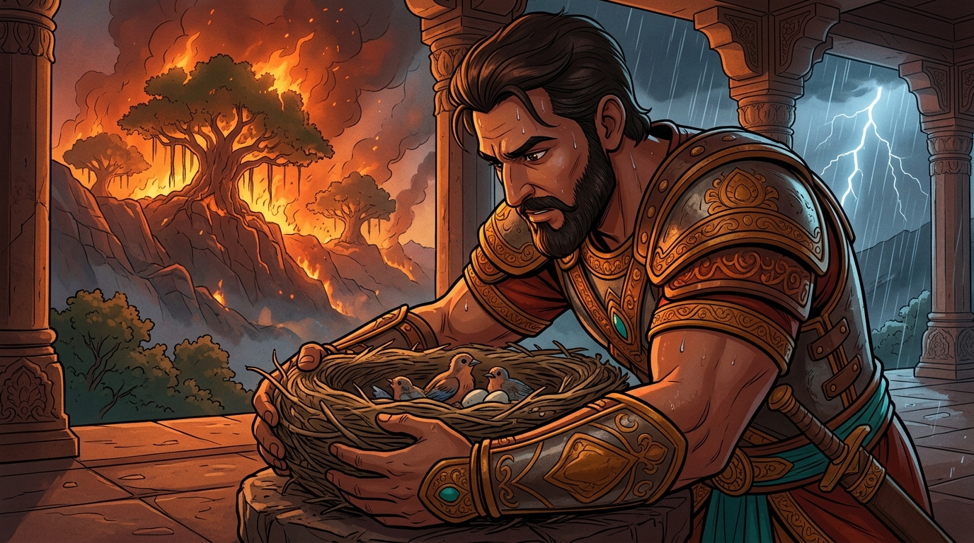 The Emperor wraps his arms around the hollow nest, shielding the creatures beneath his chest