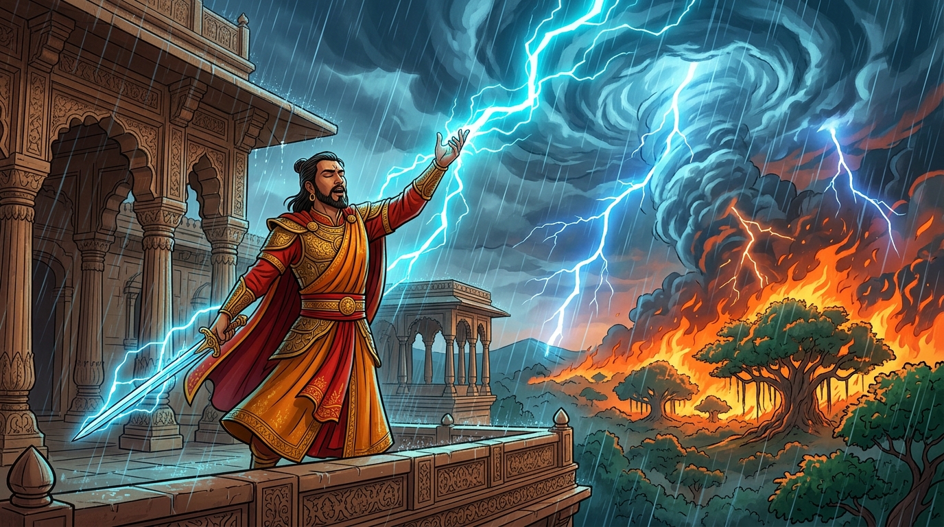 The Emperor chants the Varuna mantra; turquoise and sapphire lightning crackles on the blade