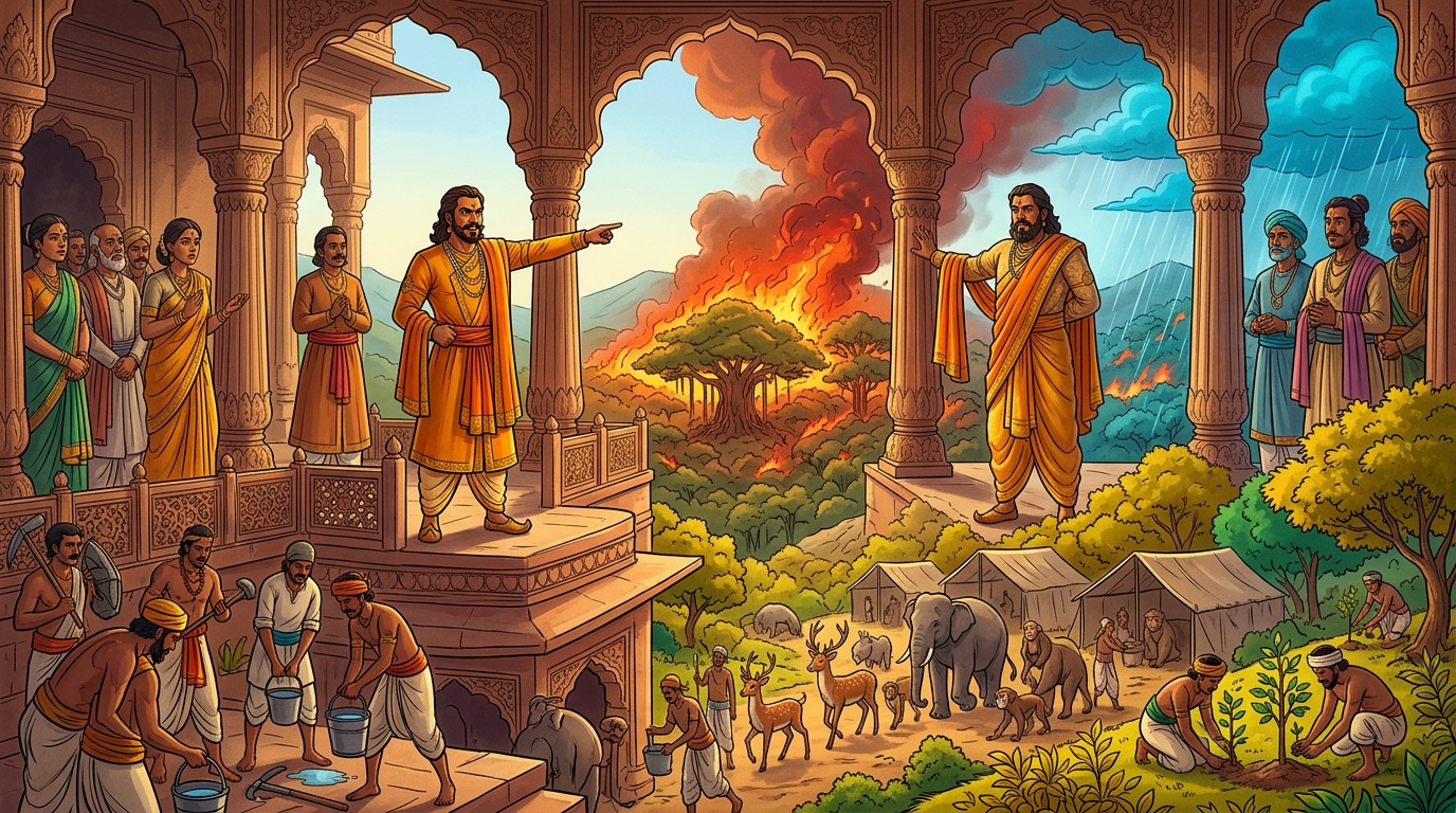King Bhoja issues royal proclamations establishing forest wildfire defense brigades
