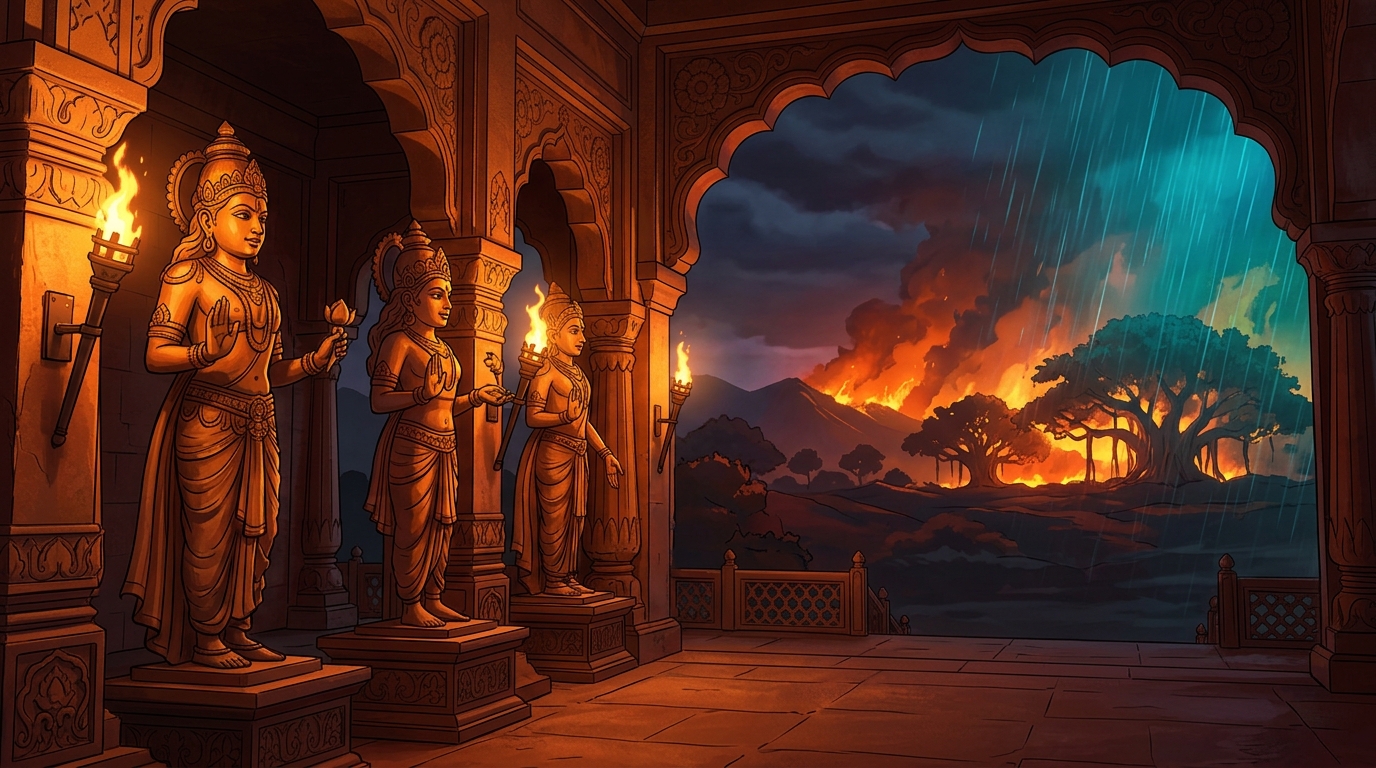The remaining three celestial statues gleam in the evening torchlight, awaiting the thirtieth test