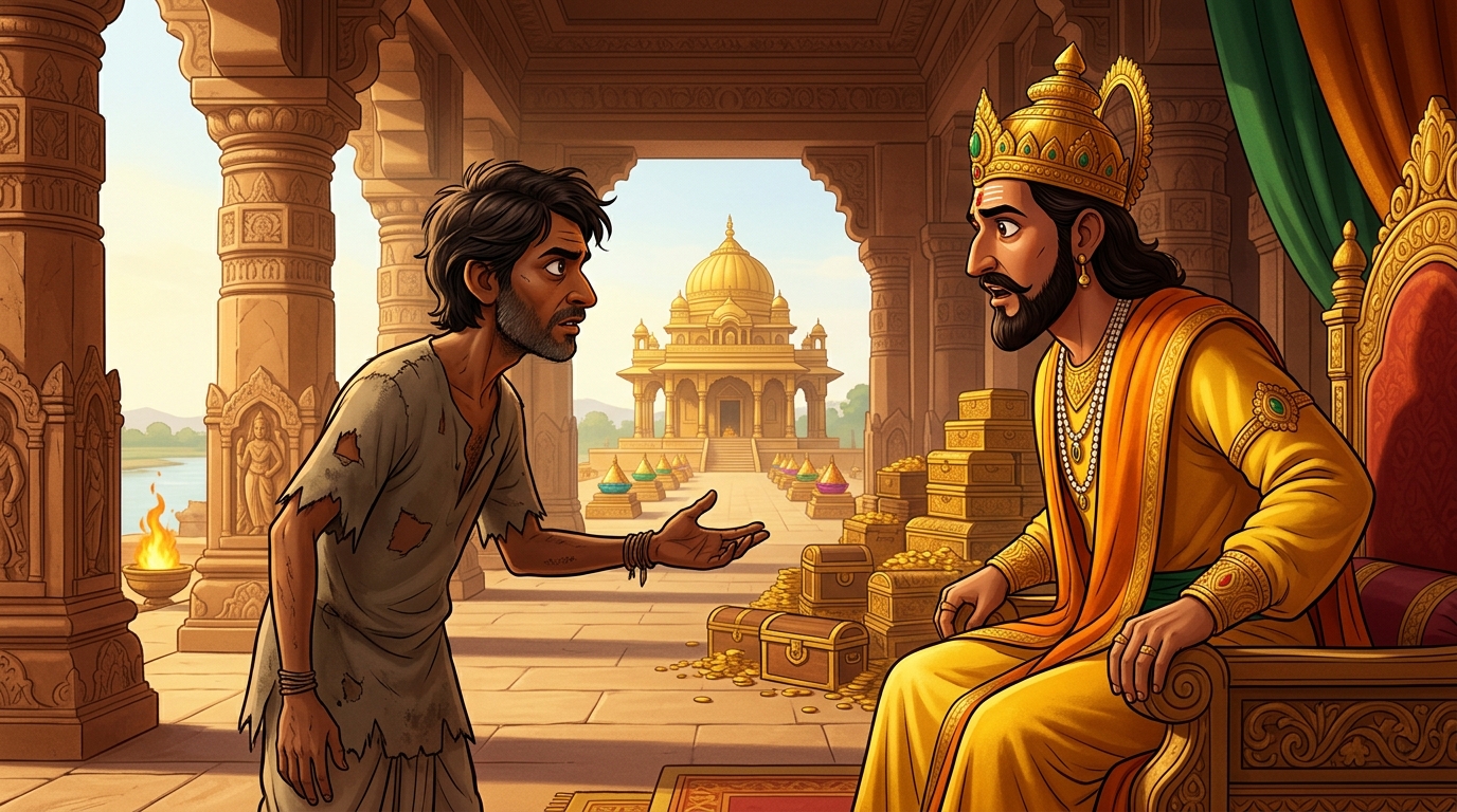 Dinabandhu looks into the King's eyes: 'Give me this entire golden palace and your crown!'