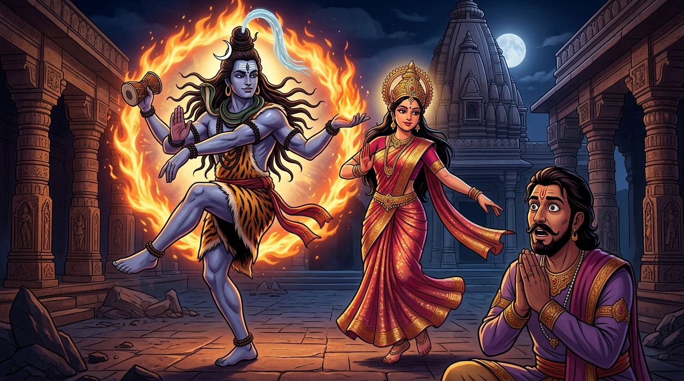 In a burst of cosmic brilliance, Lord Shiva and Goddess Parvati manifest