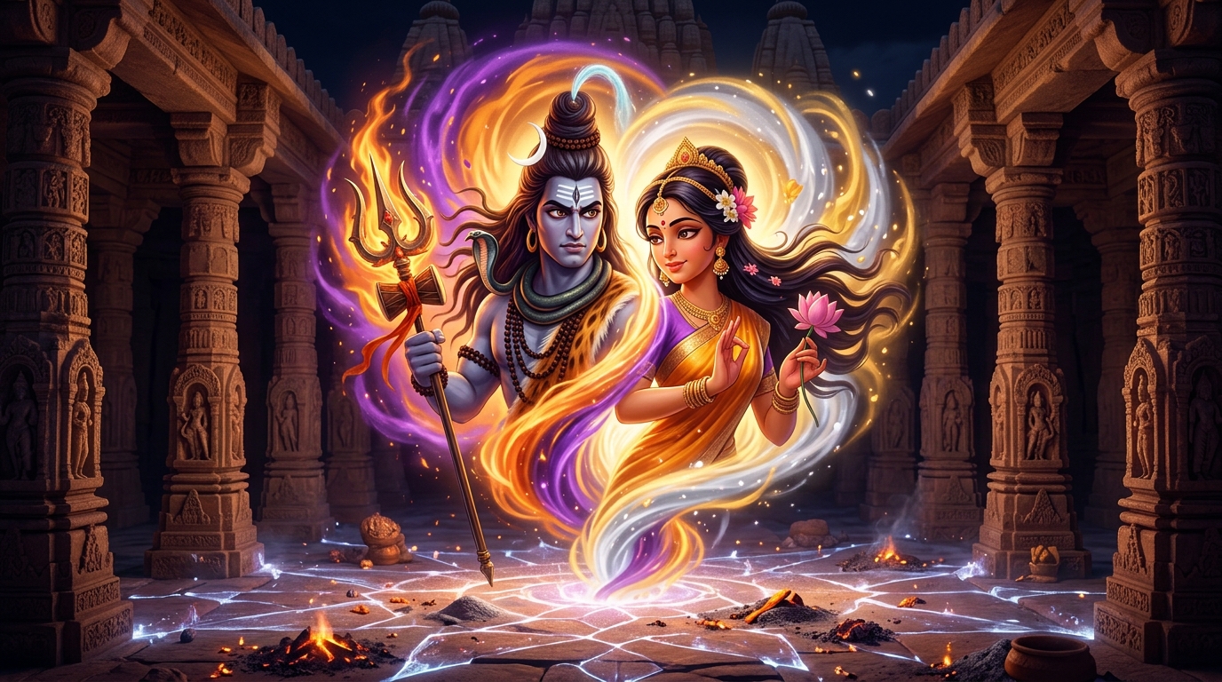 The furious power of Shiva and tender grace of Parvati merge into a breathtaking vortex