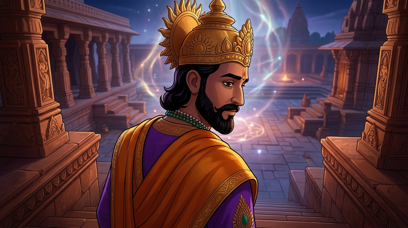 King Bhoja steps down from the thirty-first step, ordering philosophy chairs established