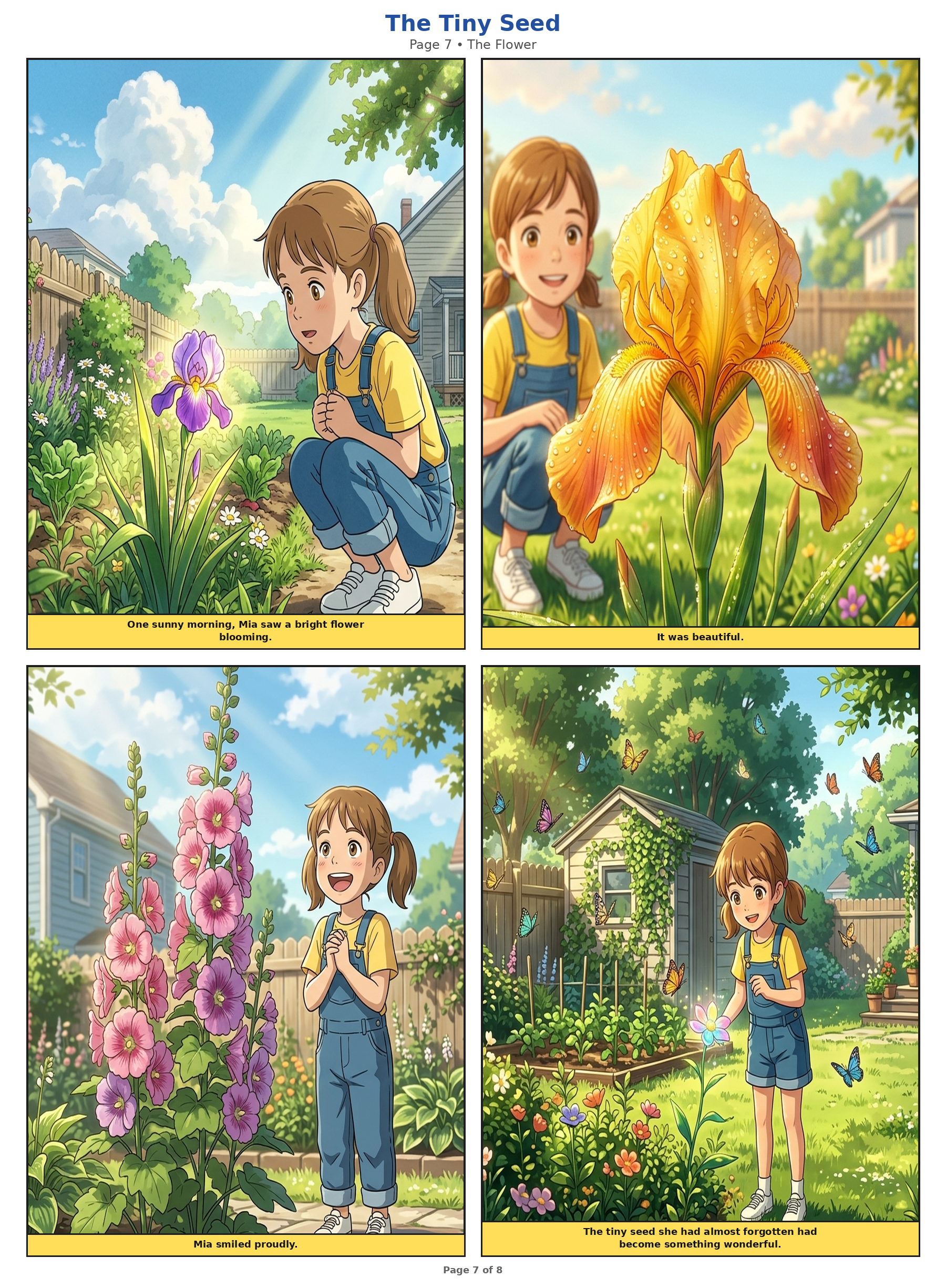 A stunning luminous flower in full bloom with Mia smiling proudly